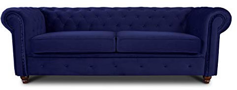 Easy4You Chesterfield Dunkelblau 3-Sitzer Sofa Sofas für Wohnzimmer Sofagarnituren mit Holzfüße Set Sofas & Couches Velvet 86