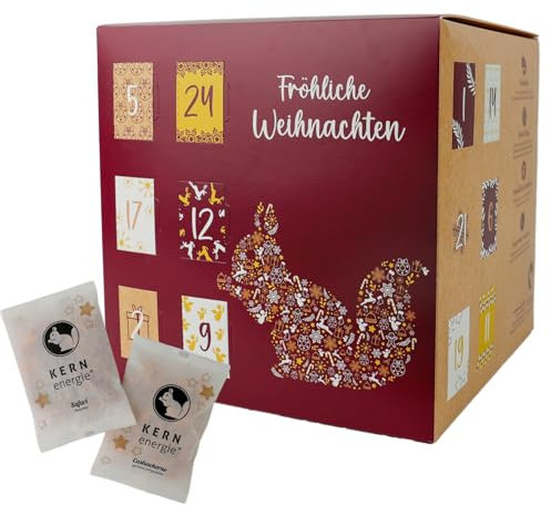 KERNenergie Würfel Adventskalender 2025 - Weihnachtskalender mit Nüssen, Kernen und schokolierten Nüssen & Früchten - Besondere Adventskalender für Männer, sowie Adventskalender für Frauen - 600g