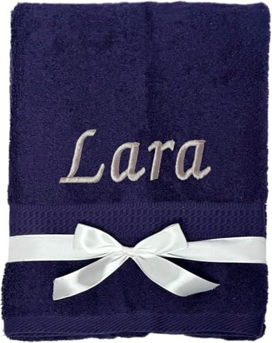 KIDDI-MEDIA Handtuch/Duschtuch mit personalisierter Bestickung wie z.B. Name/Verschiedene Größen und Farben | 500 g/m² | 100% Baumwolle Frottier (Navy, 70 x 140 cm)