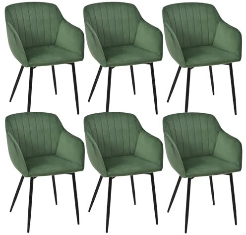 Goeurvant Esszimmerstühle 6er Set mit Armlehne Küchenstuhl Polsterstuhl Wohnzimmerstuhl Metallbeine Sitzfläche aus Samt für Esszimmer, Wohnzimmer, Schlafzimmer Grün