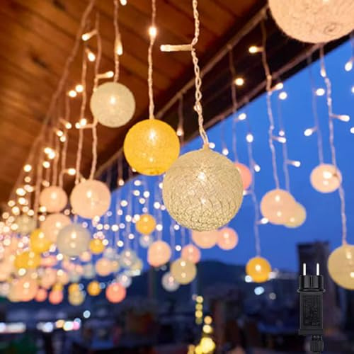 Lichtervorhang Innen, LED Lichterkette 3M 96 LED kugeln Lichterketten Vorhang Dimmbar, 8 Modi Wasserdicht Led Vorhang für Zimmer Party Hochzeit Terrasse Frühlings Ostern Deko (A)