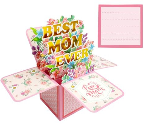 Koboko Pop-Up Karte Muttertag, Geburtstagskarte für Mama, Muttertagskarte, „Best Mom Ever”-3D Pop Up Grußkarte, Glückwunschkarte mit Briefumschlag, Geschenk für Mama Geburtstag