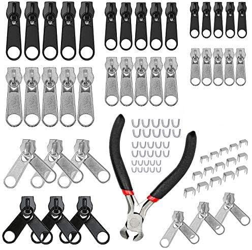 85-teiliges Reißverschluss-Reparatur-Set Reißverschluss-Schieberegler, Ersatz-Metall-Ziehlaschen, Reißverschluss-Fixer-Teile Reißverschluss-Zange für Reparatur, Jeans, Mäntel, Jacke, Reißverschluss