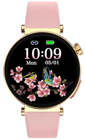 Knauermann Neo 2 (2025) - Or Rond - Montre Santé Smartwatch - ECG - Fonction HRV - BT Bluetooth - Apnée du Sommeil - Pression artérielle - Bracelet en Cuir de Vachette Rose, Durchmesser: 40mm