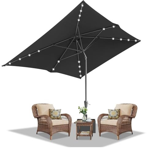 Daromigo Sonnenschirm Rechteckig LED Solar 300 x 200 cm Grau mit Kurbel | Ampelschirm Sonnenschutz UV50+, 30° knickbar, Gartenschirm Terrassenschirm wasserdicht für Garten, ohne Ständer