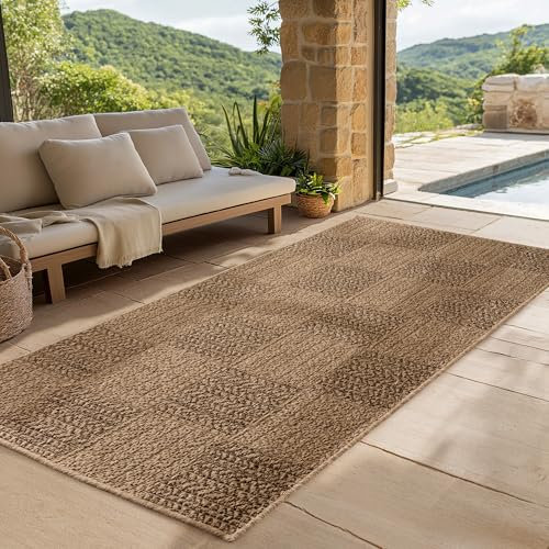 SIMPEX Indoor Outdoor Teppich Wetterfest pflegeleicht im natürlichen Jute-Look, Sisal Teppich Wohnzimmer, Küche, Terrasse, Garten und Balkon, 80x250 cm