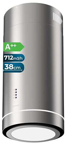 Cecotec Campana Extractora en Isla Redonda 38cm Bolero Flux Ire 388000 Inox A++. Succión 712m3/h, Motor 210W, Control Electrónico, Panel LED, Filtro Carbono, Diseño Elegante con acabado Inox