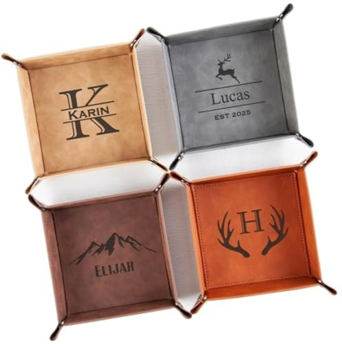 Catchall en cuir personnalisé pour homme, plateau de valet gravé avec initiale pour papa, plateau de valet pour homme, attrape tout