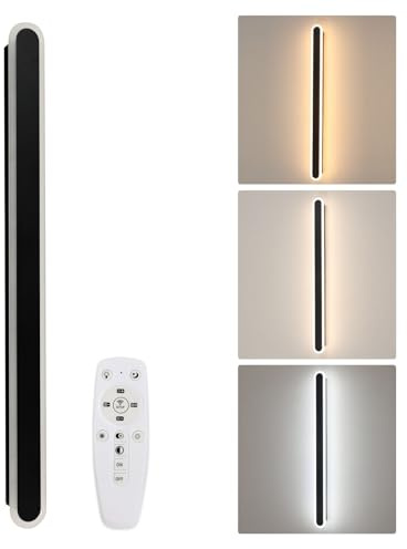 Applique da Parete Interno LED, 22W Lampada da Parete Dimmerabile con Telecomando e Funzione di Memoria, Moderno Lampada a Muro Camera da Letto Illuminazione per Soggiorno Corridoio Scale, Nero, 80CM