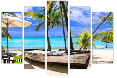 AREDE 5er Set Wandkunst Gemälde Bild Poster Boot auf Kuba | 120 x 80 cm | Wandbilder Wanddekoration Home Office Wohnzimmer Schlafzimmer Dekoration | Fertig zum Aufhängen