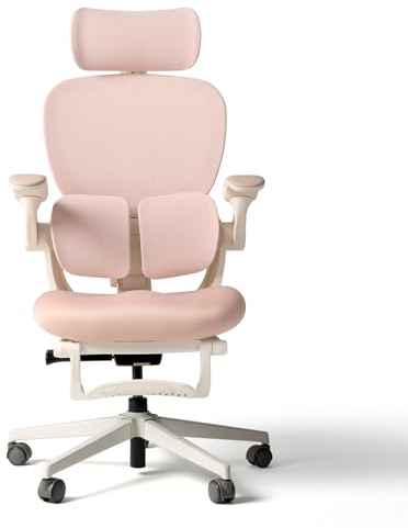 HINOMI Q2 Ergonomic Office Chair with Lumbar Support & Adjustable Headrest, Mesh Seat with Flip-Up Arms, Reclining Computer Seating with Footrest, Stylish Desk Model for Home (Pink)