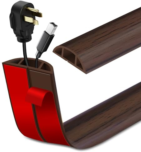 Canalina passacavi adesiva canalina cavi in PVC flessibile passacavo a pavimento copertura cavi a pavimento per ufficio casa magazzino (3m×3cm, Venatura del legno marrone scuro)