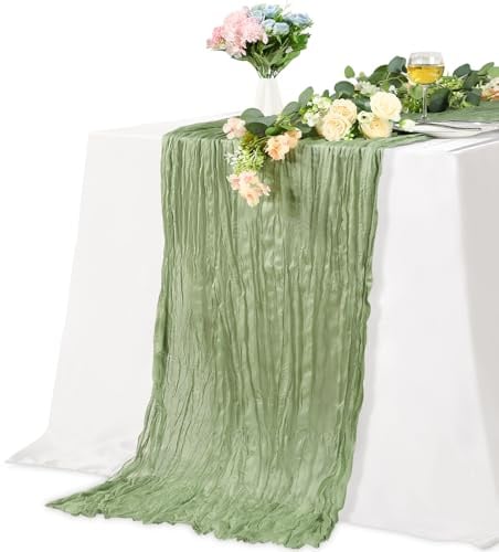 Alyvisun 1Pack Runner Verde Salvia 90x300cm | Runner Tavolo in Poliestere 100% Lavabili per Matrimoni, Baby Shower, Cene, Feste, Decorazioni per Tavoli e Sedie Boho