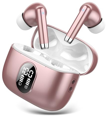 QXQ Nuevo Auriculares Bluetooth, Auriculares Inalambricos Bluetooth 5.4 HiFi Estéreo con 4 ENC Mic, 40H Cascos Inalambricos Bluetooth con Pantalla, Audifonos Inalambricos para Android iOS, Rosa Puro