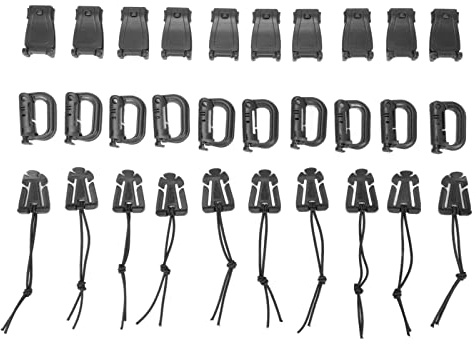 30-teiliges Rucksack-Taschen-Clip-Gurt-Set, D-Ring, Grimlock-Verriegelung, Web-Dominator, elastische Schnüre, Gurt-Management-Werkzeug, Schnalle für Outdoor-Aktivitäten (Schwarz)
