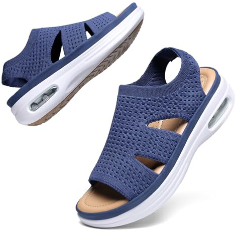 Hanani Women Walking Sandals Air Cushion Support Platform Elastic Ankle Strap Sport Slingback Ladies Open Toe Ourdoor Summer Shoes Casual Comfortable Wedge Sandals Washable Slide Sport Girls