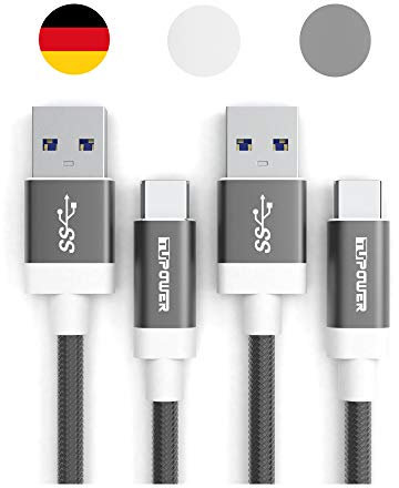 TUPower K05 USB C Kabel auf USB 3.0 A Schnellladekabel 2 Stück 1m lang Datenkabel für Samsung Galaxy Handy Smartphone grau