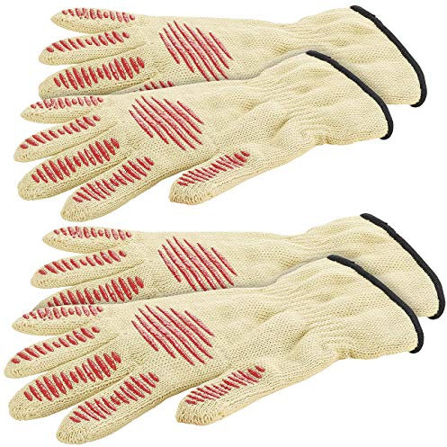 Rosenstein & Söhne Topfhandschuhe: 4er-Set Sicherheits-Handschuh, Hitze- & Schnittschutz, Antirutsch-Pads (Grill-Handschuhe, Kamin, Hitzebeständige)