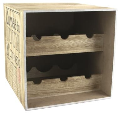 Totally Addict KV7210 Porte-bouteilles Caisse de vin Cave à vin 6 bouteilles Le caviste Ou Cuvée du jour Bois Beige et noir 30 x 33 x 30 cm