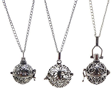 Julie Wang 3PCS Antique Silver Essential Oil Diffuser Necklace Aromatherapy Pendant Perfume Jewelry Tree/Clouds/Butterfly Cage with Lava Beads