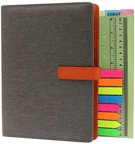 TSY Notizbuch Nachfüllbar, PU Leder Weiche Abdeckun Personal Organizer Planer, Ringbuch Reise Tagebuch mit Magnet-Verschluss Stifthalter Steckplätze für Karten und 160 Seiten (Hellgrau, A5)