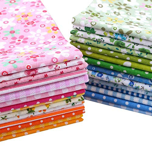 YYSZ (25 x 25 cm) 28 Stück 4 Farbsystem Patchwork Stoffe 100% Baumwolle Bunte Baumwollstoff Set Stoffpaket DIY Baumwolltuch Stoffreste Paket Stoffpakete