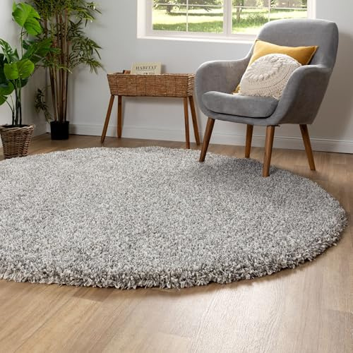 Steffensmeier Ragolle Twilight Hochflor Teppich Shaggy, weich & elastisch, moderner Wohnzimmer Teppich, Silber meliert 6699, Rund Ø 200 cm
