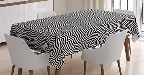 ABAKUHAUS Schwarz und weiß Tischdecke, Maze Labyrinth, Schmutzabweisent mit Modernster Druck Technologie Waschbar Klare Farben, 140 x 240 cm, Schwarz und Weiß