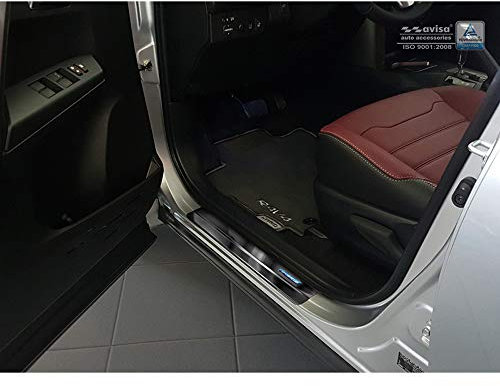 Avisa Black Stainless Steel Door Sill Plates Compatible with Toyota C-HR 2016-2019 & FL 2019-2023 & RAV4 IV FL 2016-2018 & Lexus NX 2014-2021 - 'Hybrid' - 4-Piece