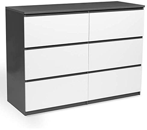 IDMarket - Commode 6 tiroirs TOMI 110 cm Bois Gris et Blanc