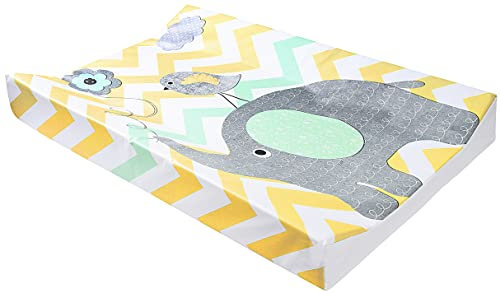 Babycurls Deluxe Anti-Roll PVC Wedge Nappy Baby Changing Mat with Curved Sides and Raised Edges for Babies from Birth Upwards Wipe Clean and Waterproof 69 x 45 x 8cm (Elephant Chevron)