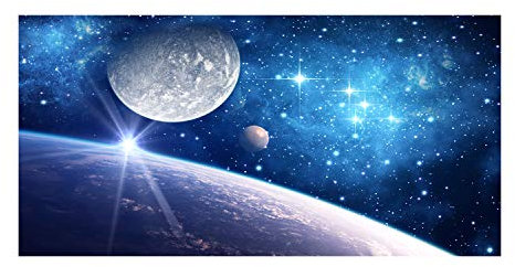 Tulup Glas-Bild Wandbild aus Glas - Wandkunst - Wandbild hinter gehärtetem Sicherheitsglas - Dekorative Wand für Küche & Wohnzimmer 100x50 - Weltall & Science-Fiction - Mond - Blau