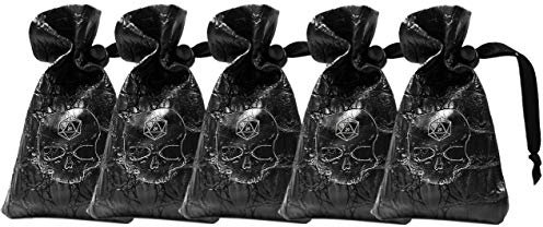 World of Dice Drachenbeutel - 5 STK., Würfelbeutel für Pen & Paper Würfel, aus Kunstleder mit Totenkopf und Drachenschuppen-Prägung, ideale Aufbewahrung für DND, DSA, usw. (5 Stück)