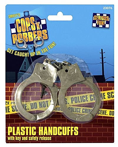 PAPSTAR NEU Plastik-Handschellen, Silber, mit Schlüssel und Sicherheitsfreigabe