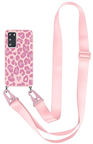 Yoedge Funda con Cuerda para Huawei P20 Lite 5,84, Carcasa de Suave Rosado Silicona TPU Caso con Correa Colgante Ajustable Collar Correa de Cuello Cordón Case para Huawei P20 Lite, Leopardo