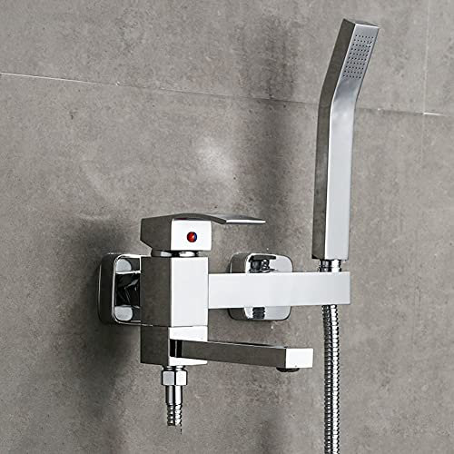 Gx Rubinetto Vasca Bagno con Doccetta, Cromato Ottone Monocomando Rubinetto Miscelatore Vasca A Parete con Supporto E Tubo da 150Cm, Sistema Doccia