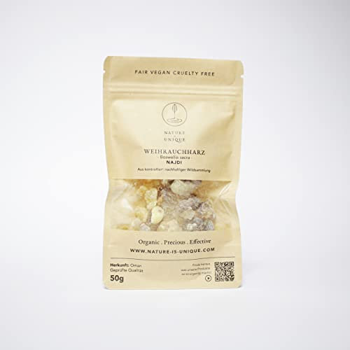 Nature is Unique Räucherharz Boswellia Sacra - Premium Weihrauch-Harz aus dem Oman, frisch-holziges Aroma, 100% Sortenreinheit, nachhaltige Ernte, 50g