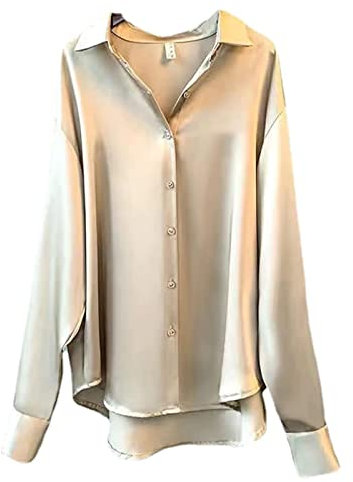 LTHTX Chemise Femme Élégant en Satin Chemisier Décontracté à Manches Longues Chemisier Bas Printemps Eté Couleur Unie (Champagne,XXL)