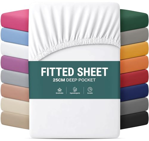 Yorkshire Bedding Super King Fitted Sheet 25 CM White Bed sheets with Elastic Corners Easy Care Soft Brushed Microfiber Fabric Breathable Shrinkage Fade-Resistant Bedsheets