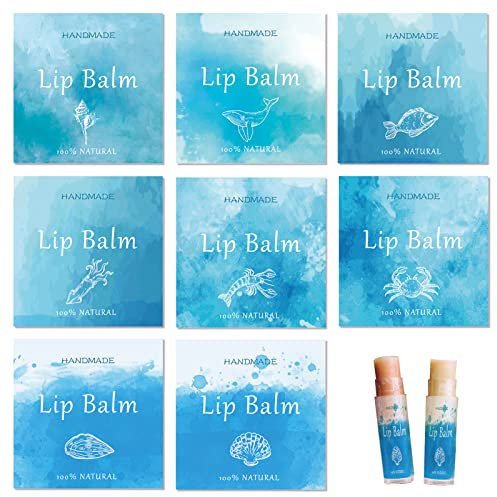 craspire 80 STÜCKE Etiketten Für Lippenbalsam-Tuben Ozean-Thema Blau Natürlicher Lippenbalsam-Etiketten Aufkleber Selbstgemacht 100% Natürliches Design Selbstklebende Aufkleber (5cm/2inch)