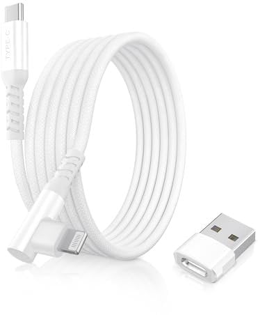 Basesailor USB C to Lightning Charger Cable Right Angle 2M with USB A Adapter,USB Type C Fast Charging Cord Lead for Apple iPhone 14 13 12 11 Mini Pro Max Plus,XS XR X 8 7 SE,iPad 9 8th 9th Generation