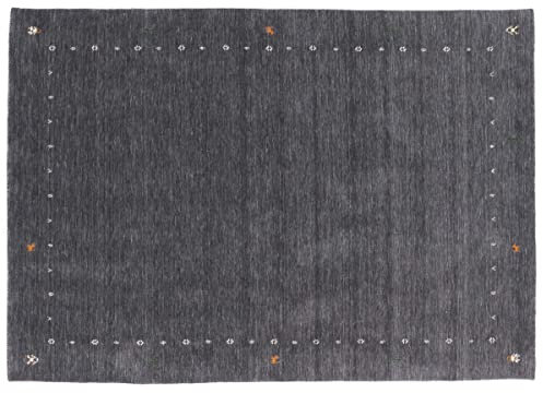 RUG PRINCE Wollteppich Gabbeh Muti 120x170 Handgewebt Schwarz Einfarbig Handarbeit Zimmer