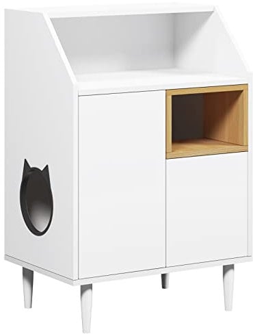 sogesfurniture Katzenschrank, Katzenklo Schrank, Katzenhöhle, Katzenhaus mit 2 Türen Katzentoilette, Katzenstreu-Aufbewahrungsbox, Beistellschrank für Wohnzimmer, Schlafzimmer, 62.5 * 40 * 92cm