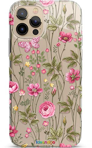Coverpersonalizzate.it Coque Apple iPhone 12 Fleur de la Collection Ideandoo Roses et Papillons, étui Transparent Fin, imprimé de Haute qualité
