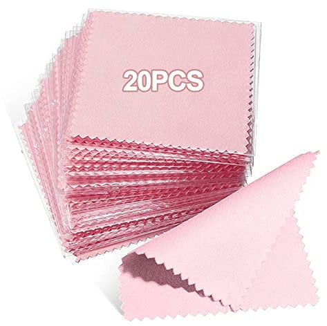 20 Pcs Jewelry Cleaning Cloth, Double Sided Polishing Cleaning Cloths Jewelry Wipe Cloths for Pearl Gold Platinum and Silver(Pink)
