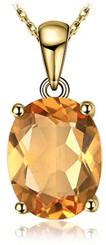 JewelryPalace Oval 1.7ct Echt Citrin Birthstone Solitaire Ketten Anhänger, Gelber Stein Schmuck Set, Halsketten Damen Silber 925 Collier Edelstein Mädchen, Ketten für Frauen Geschenk Vergoldet 45CM