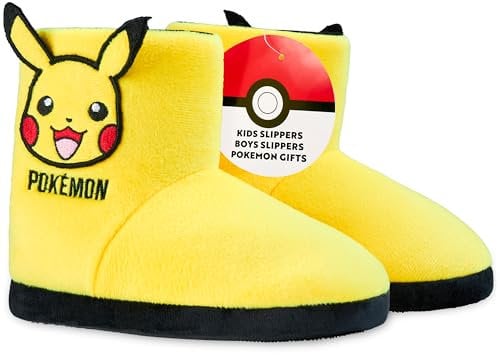 Pokemon Hausschuhe für Kinder Jungen, Pikachu Anti-Rutsch Modell, Größen 28-38 (Gelb, 35/36 EU)