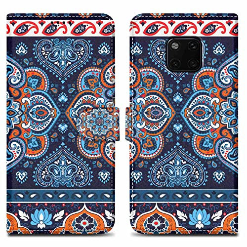 Cadorabo Hülle kompatibel mit Huawei Mate 20 PRO - Design Blaues Mandala No. 1 - Schutzhülle mit Magnetverschluss, Standfunktion und Kartenfach