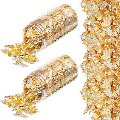 IOSPKKIO® 2 Flaschen 30ml Blattgold, Kann Dekoriert Werden, Multifunktionale Dekoration, Küche, Mousse, Kuchen, DIY, für Party, Hochzeitstorte, Backen, Blattgoldflocken (Gold)