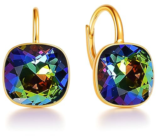 Ohrringe 925 Silber Österreichische Zirkonia - 24 karat Vergoltet Schmuck für Frauen und Mädchen - Hängeohrringe Ideal für Geschenke für Fraue (Vitrail Medium)